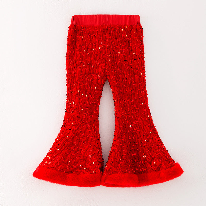 （In Stock）Girls Christmas Red Sequin Pants