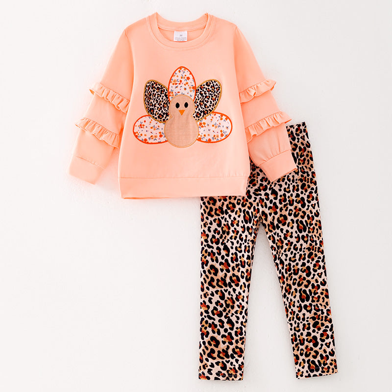 （In Stock）Girls Thanksgiving Turkey Applique Outfit Set