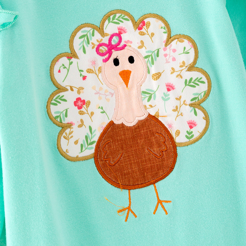 （In Stock）Toddler Girls Thanksgiving Turkey Applique Cotton Romper
