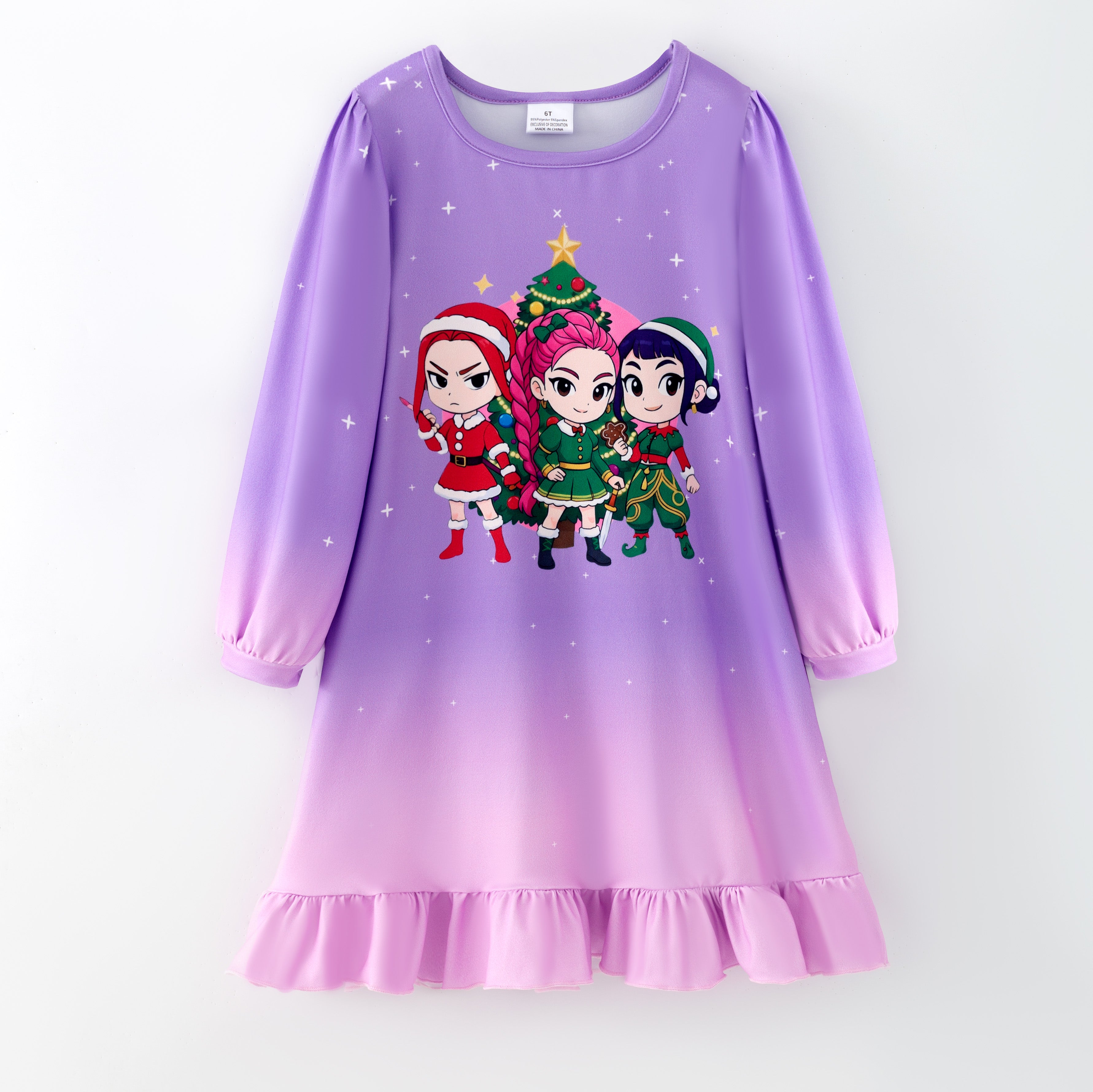 （Pre Order,Prepack Zone）Girls Christmas Movie Character Print Pajamas Dress（Mix Size）