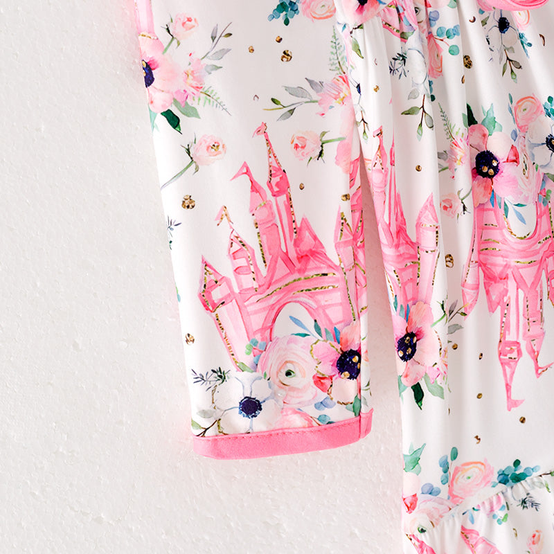 （In Stock）Girls Fall Pink Floral Print Dress