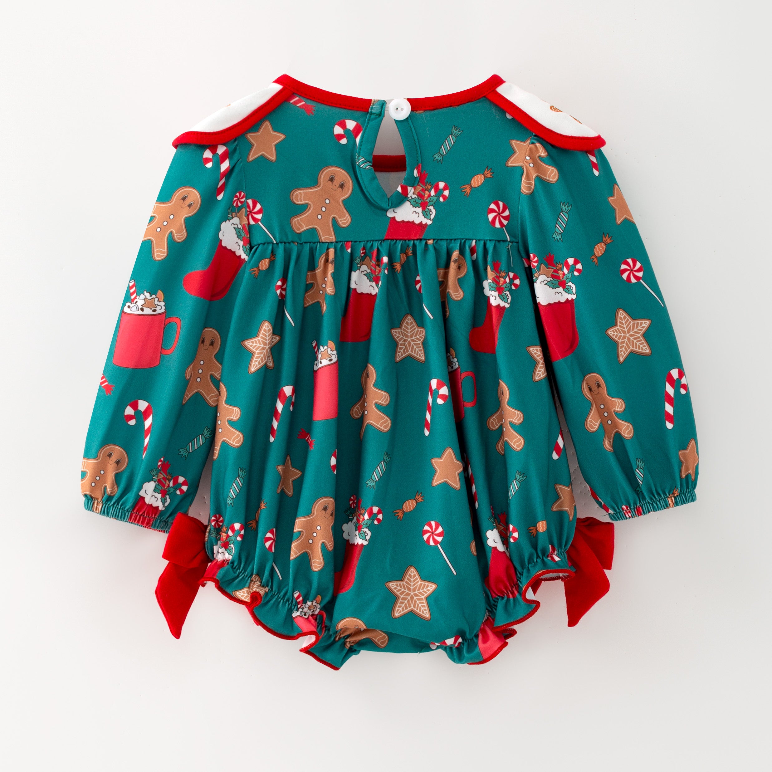 （In Stock）Toddler Girls Christmas Gingerbread Embroidery Petal Collar Romper