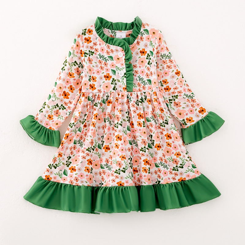 （In Stock）Girls  Fall Floral Print Pajamas Dress
