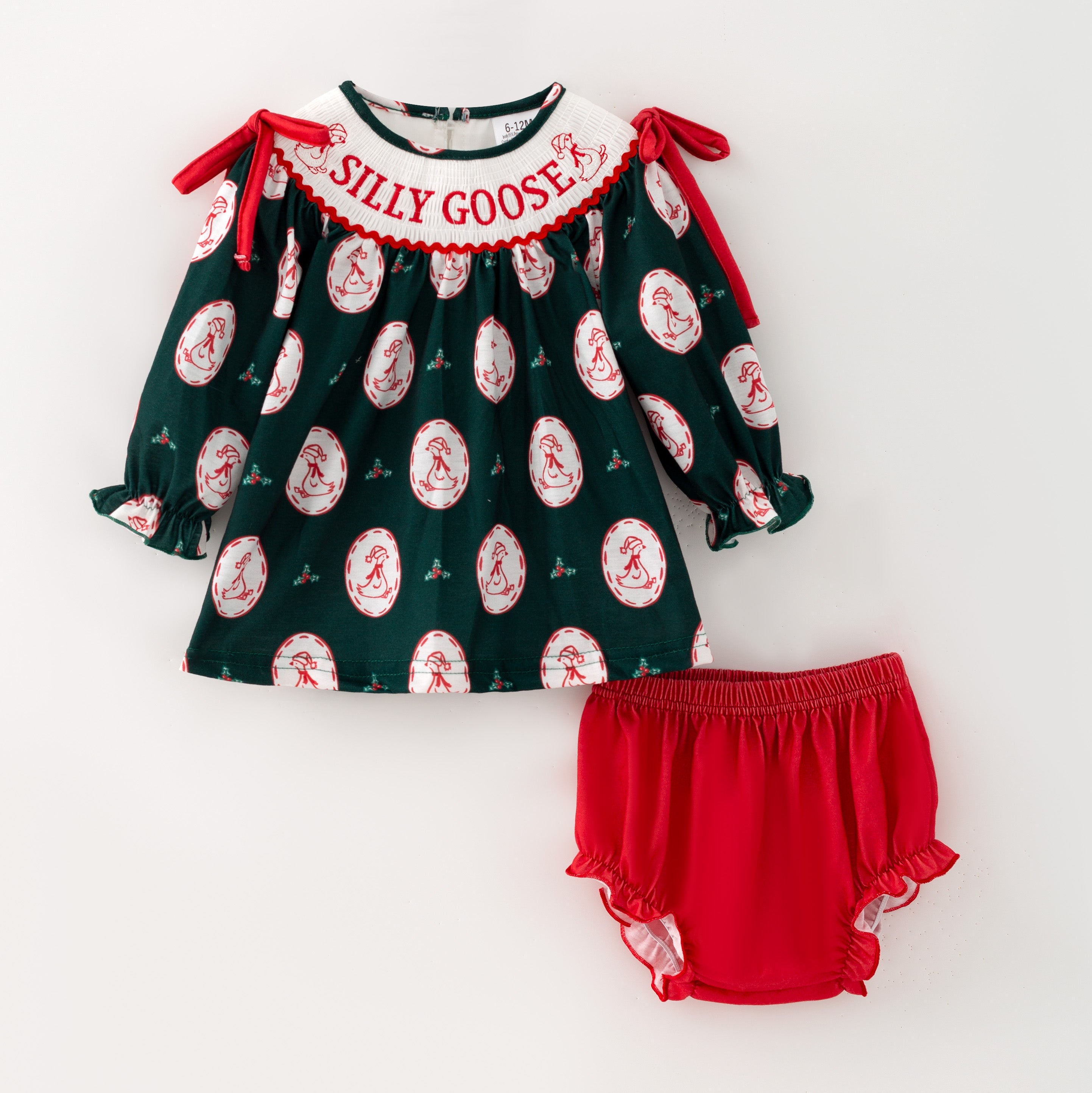 （Pre Order）Sisters Christmas Silly Goose Embroidery Smocked Dress&Romper