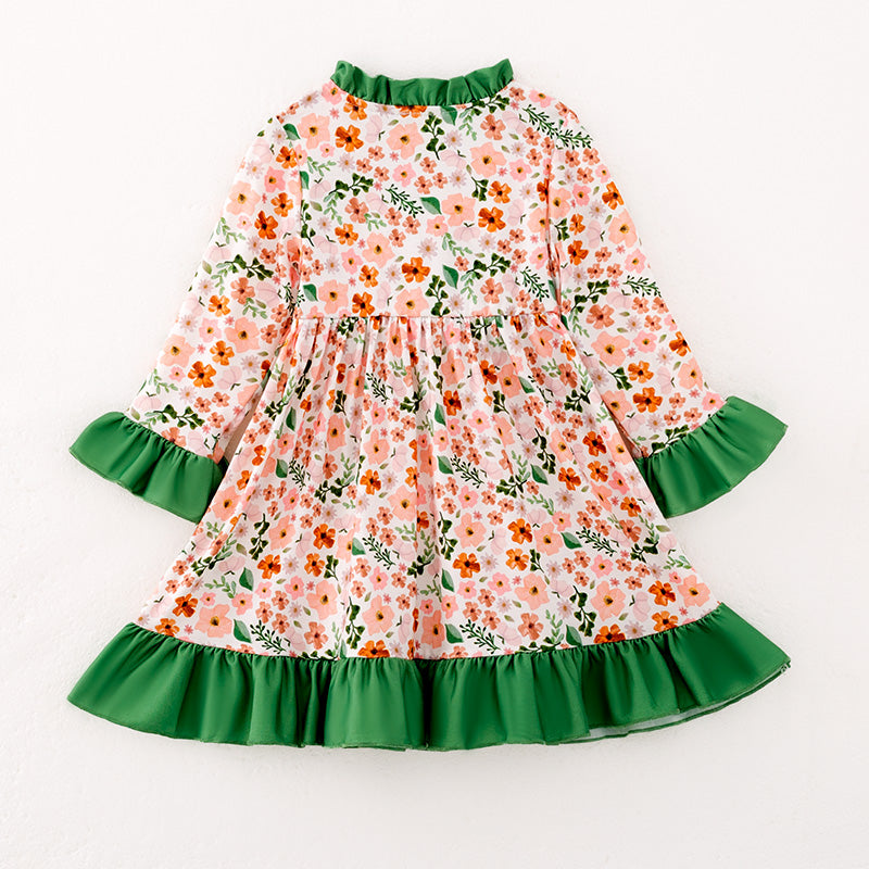 （In Stock）Girls  Fall Floral Print Pajamas Dress