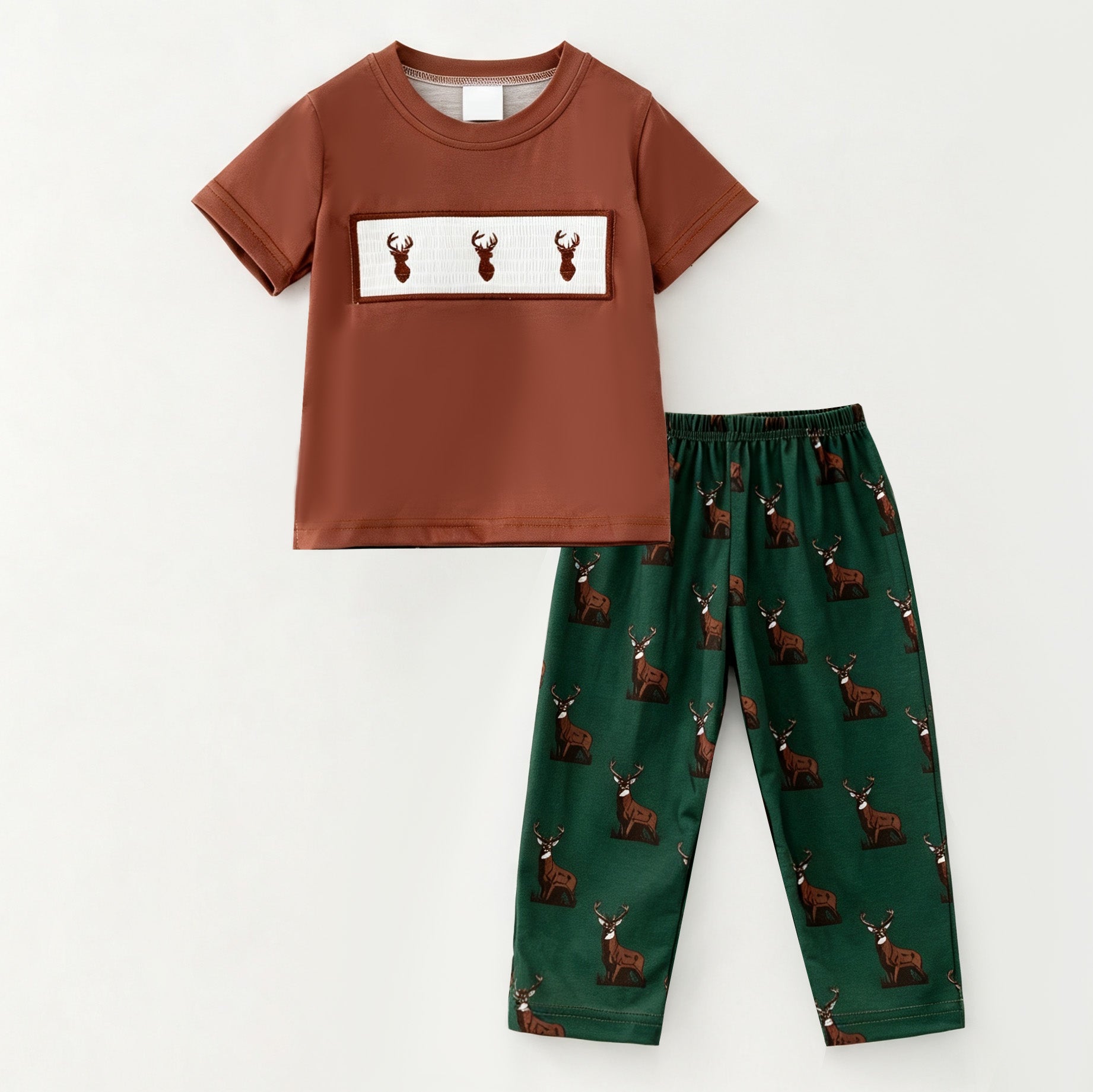 （Pre Order）Siblings Elk Embroidery Smocked Dress,Set&Romper