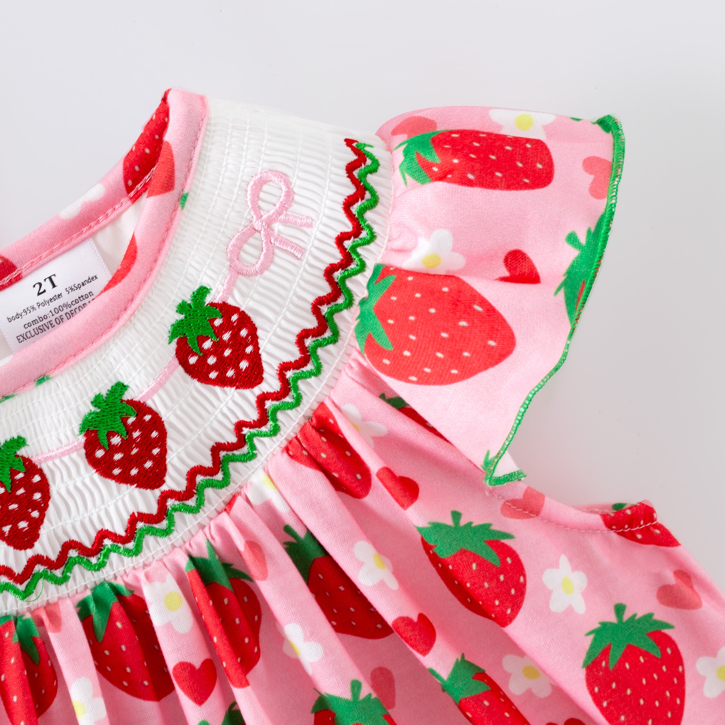 （In Stock）Girls Spring&Summer Strawberry Embroidery Smocked Dress