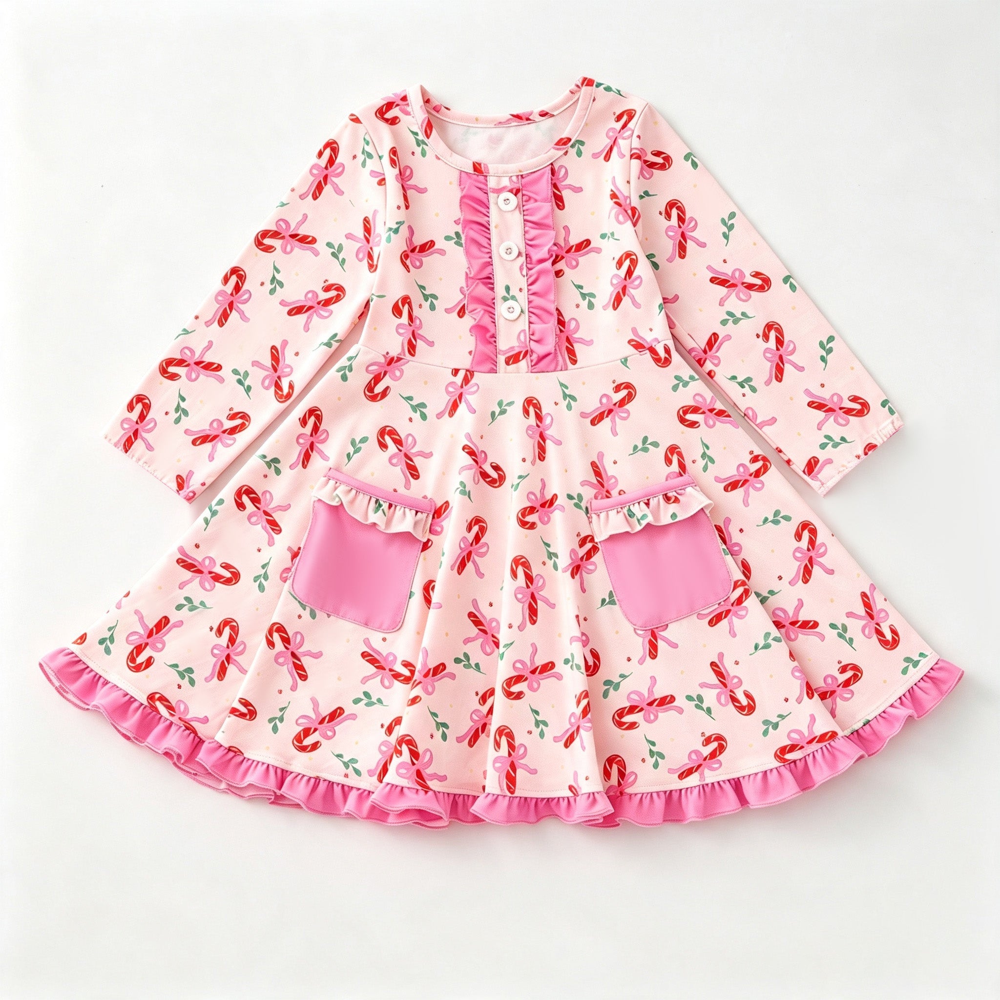 （Pre Order）Girls Christmas Print Dress with Pockets