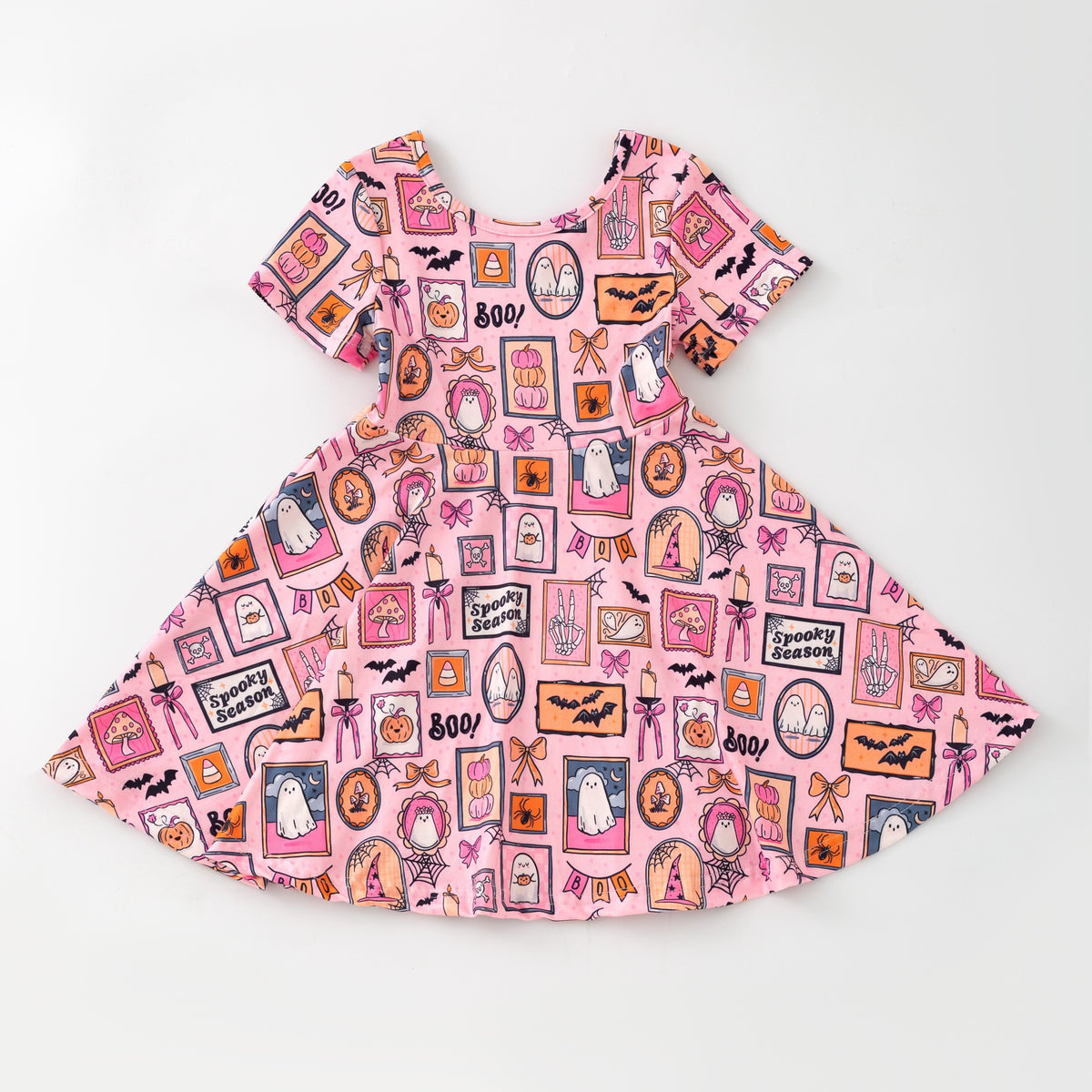 （Pre Order+Prepack Zone）Girls Halloween Ghost Print Dress（Mix Size）