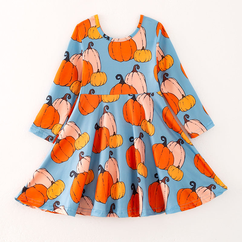 （In Stock）Girls Halloween＆Thanksgiving Pumpkin Print Dress