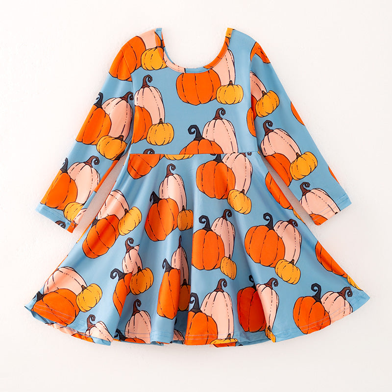 （In Stock）Girls Halloween＆Thanksgiving Pumpkin Print Dress