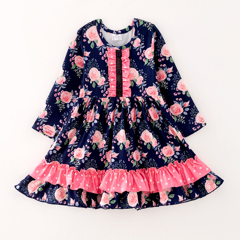 （In Stock）Girls Fall Floral Print Dress