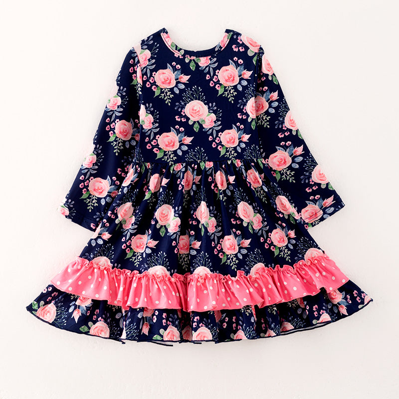 （In Stock）Girls Fall Floral Print Dress