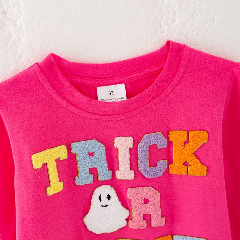 （In Stock）Girls Halloween TRICK OR TREAT Chenille Patches Cotton Top