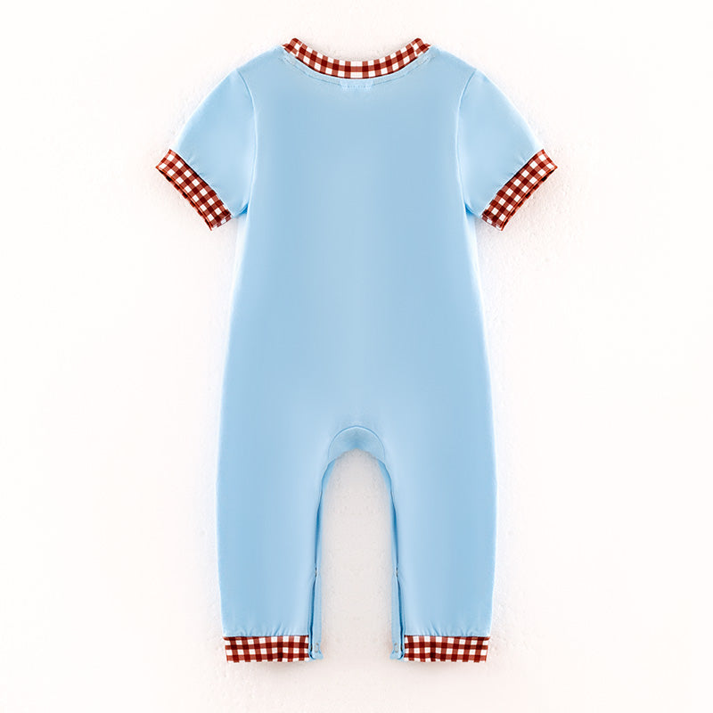 （In Stock）Toddler Boys Summer Football Embroidery Smocked Romper