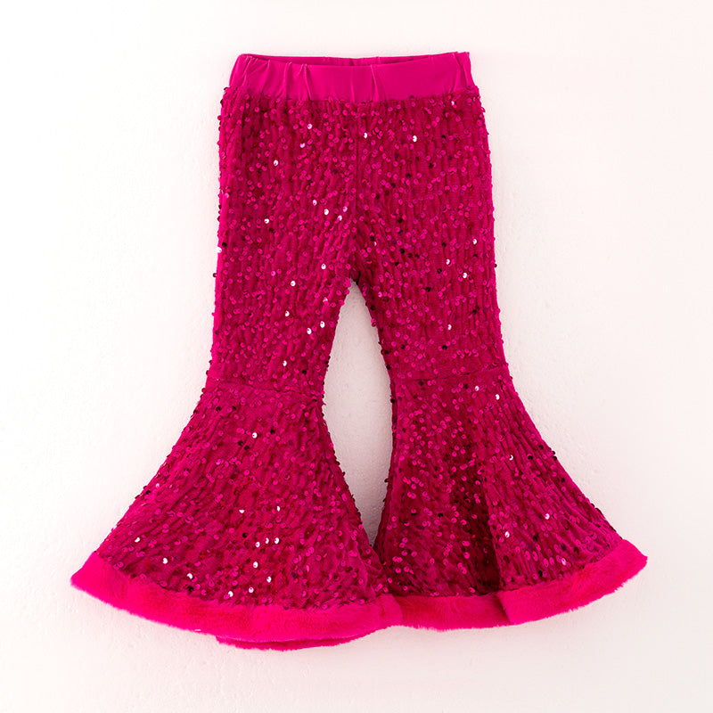 （In Stock）Girls Christmas Hot Pink Sequin Pants