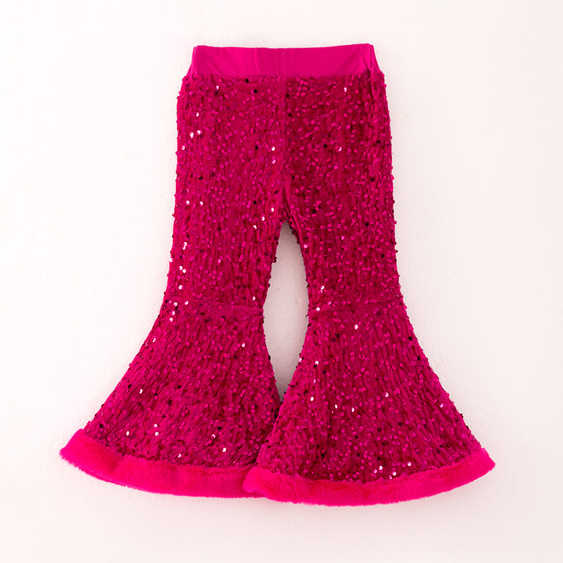 （In Stock）Girls Christmas Hot Pink Sequin Pants