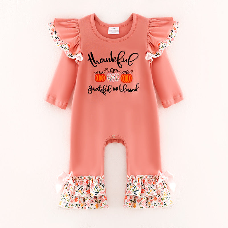 （In Stock）Toddler Girls Thanksgiving Embroidery Cotton Romper