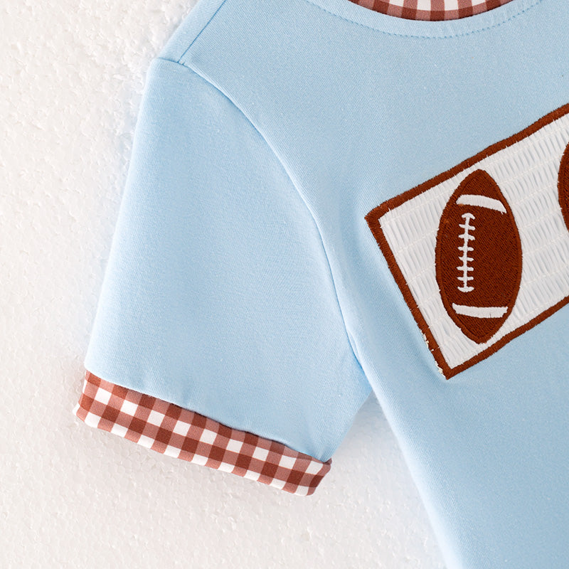 （In Stock）Boys Summer Football Embroidery Smocked Outfit Set