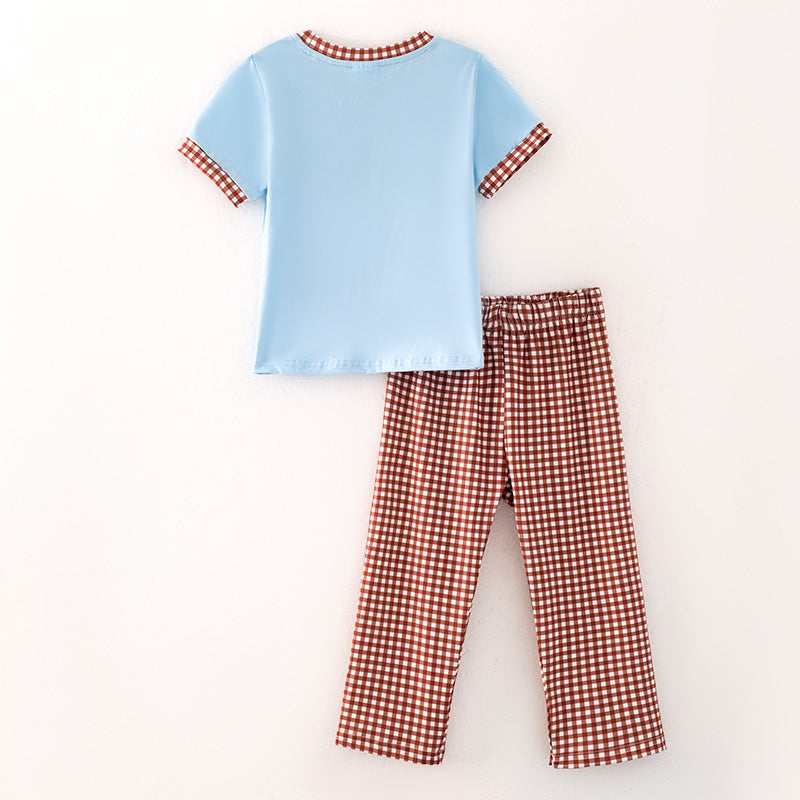 （In Stock）Boys Summer Football Embroidery Smocked Outfit Set