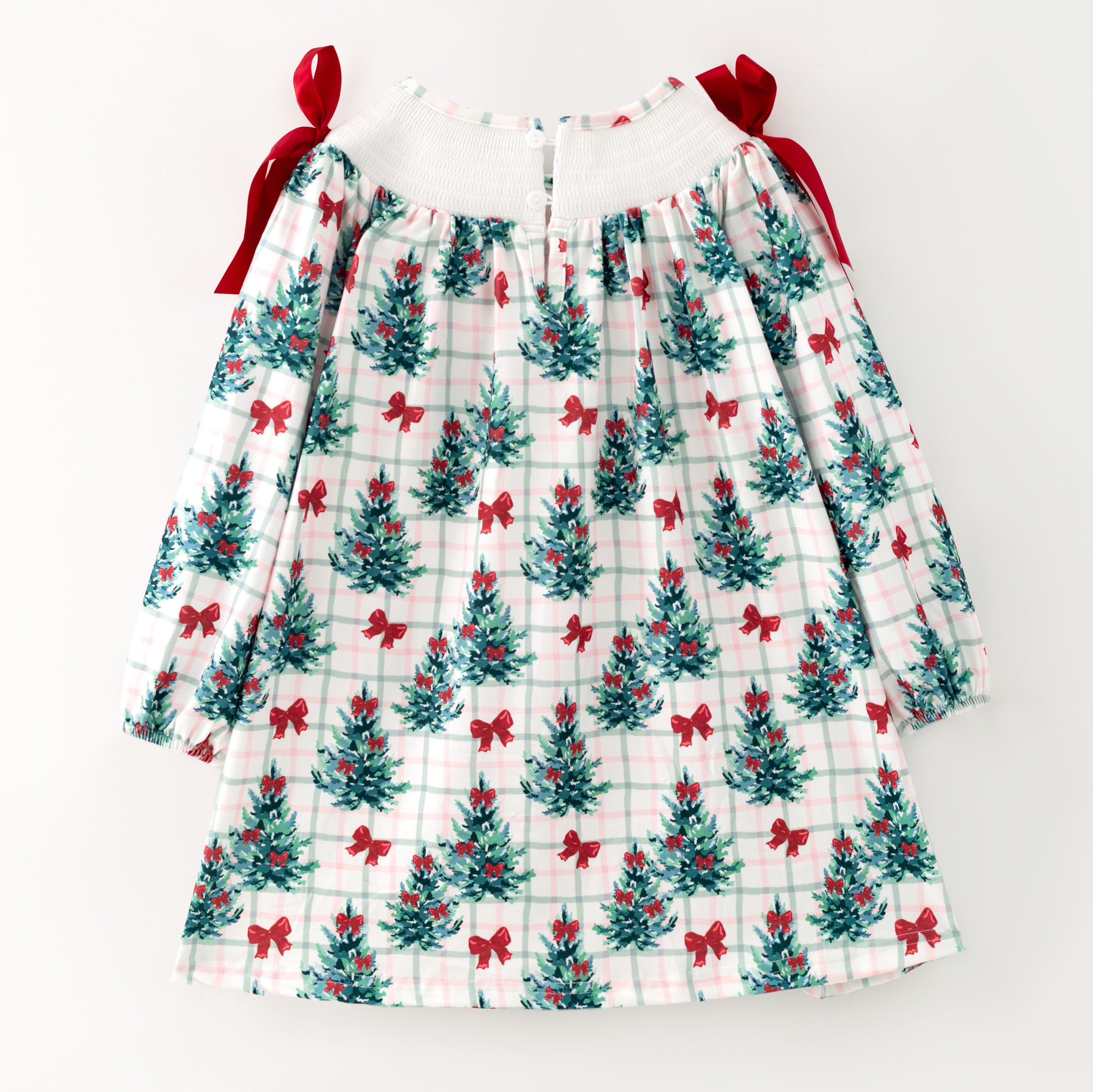 （In Stock）Girls Christmas Tree Embroidery Smocked Dress