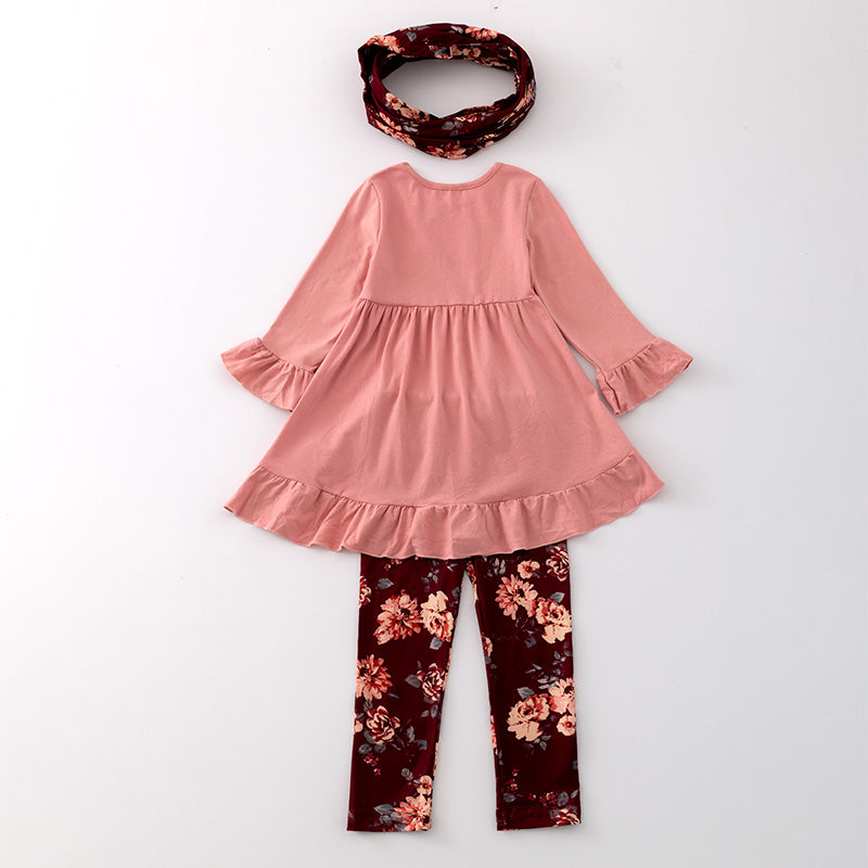 （In Stock G23-4-2）Girls Fall Floral Print Outfit Set