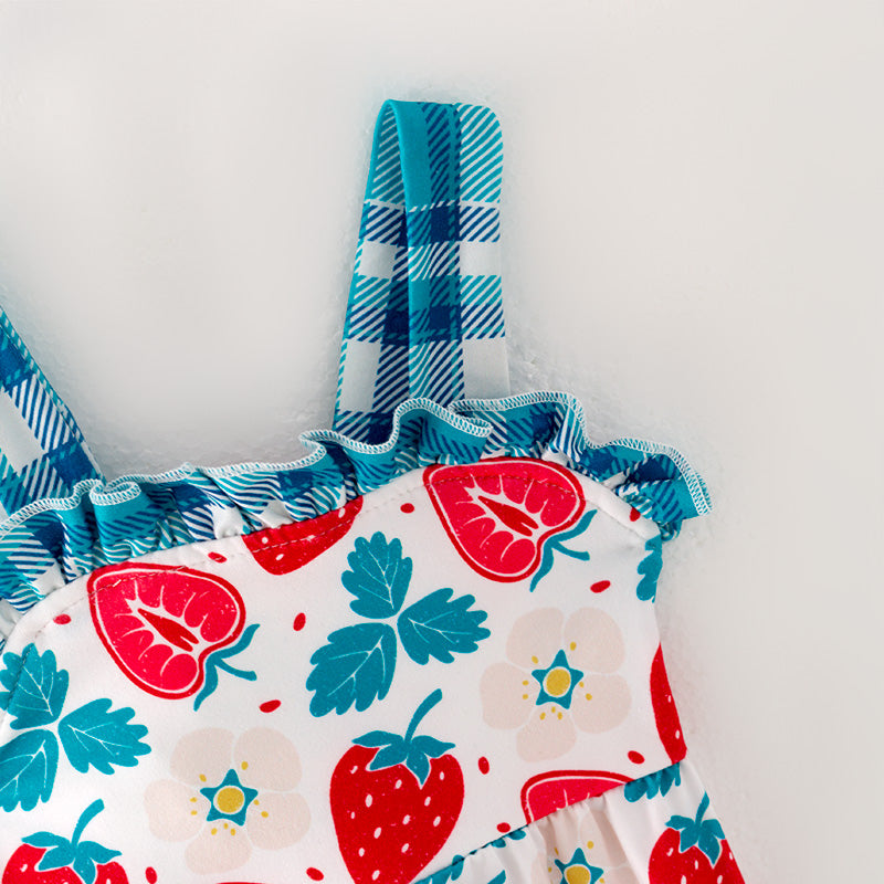 （In Stock L06-02-01)Baby Girls Strawberry Print Romper