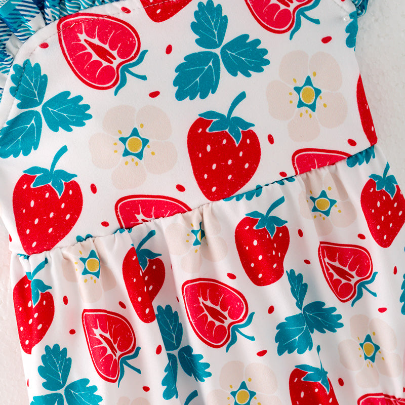 （In Stock L06-02-01)Baby Girls Strawberry Print Romper