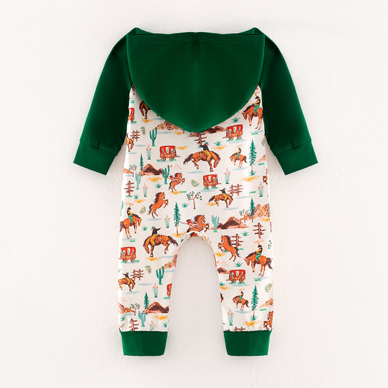 （In Stock）Toddler Boys Fall Horse Print Romper