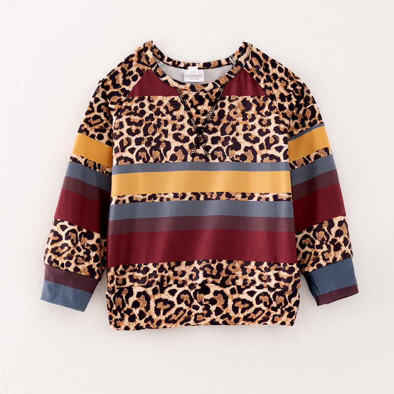 （In Stock）Girls Fall Leopard Print Multicolored Top