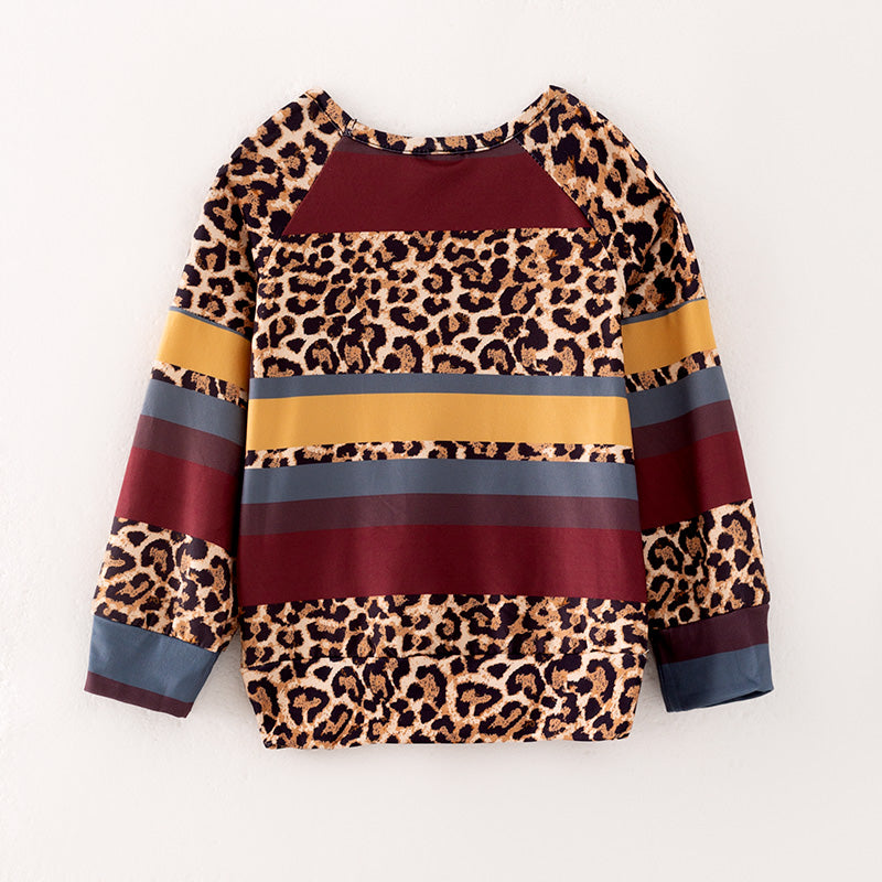 （In Stock）Girls Fall Leopard Print Multicolored Top