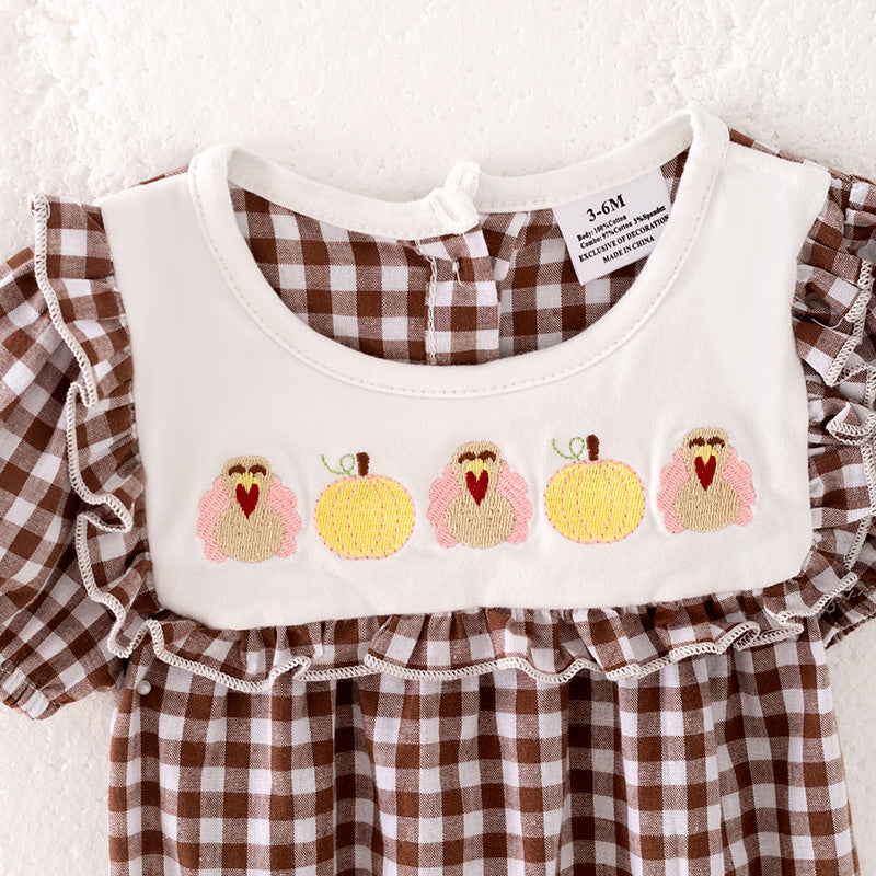 （In Stock）Toddler Girls Thanksgiving Embroidery Cotton Romper