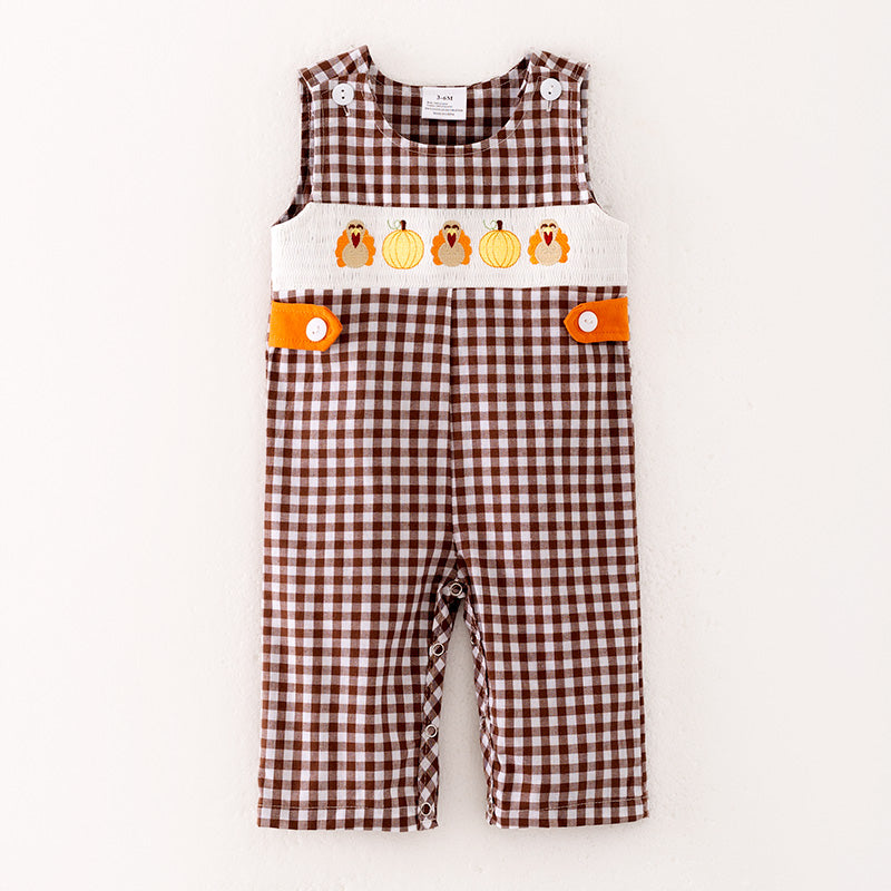 （Restock）Toddler Boys Thanksgiving Embroidery Smocked Cotton Romper