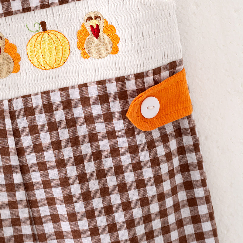 （Restock）Toddler Boys Thanksgiving Embroidery Smocked Cotton Romper