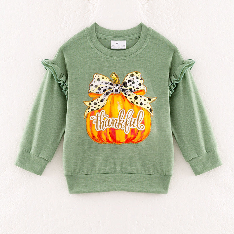 （In Stock）Girls Thanksgiving Pumpkin Print Top