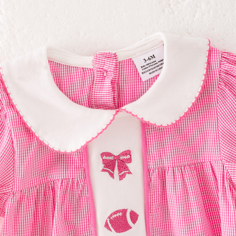 （In Stock）Toddler Girls Summer Football Embroidery Romper