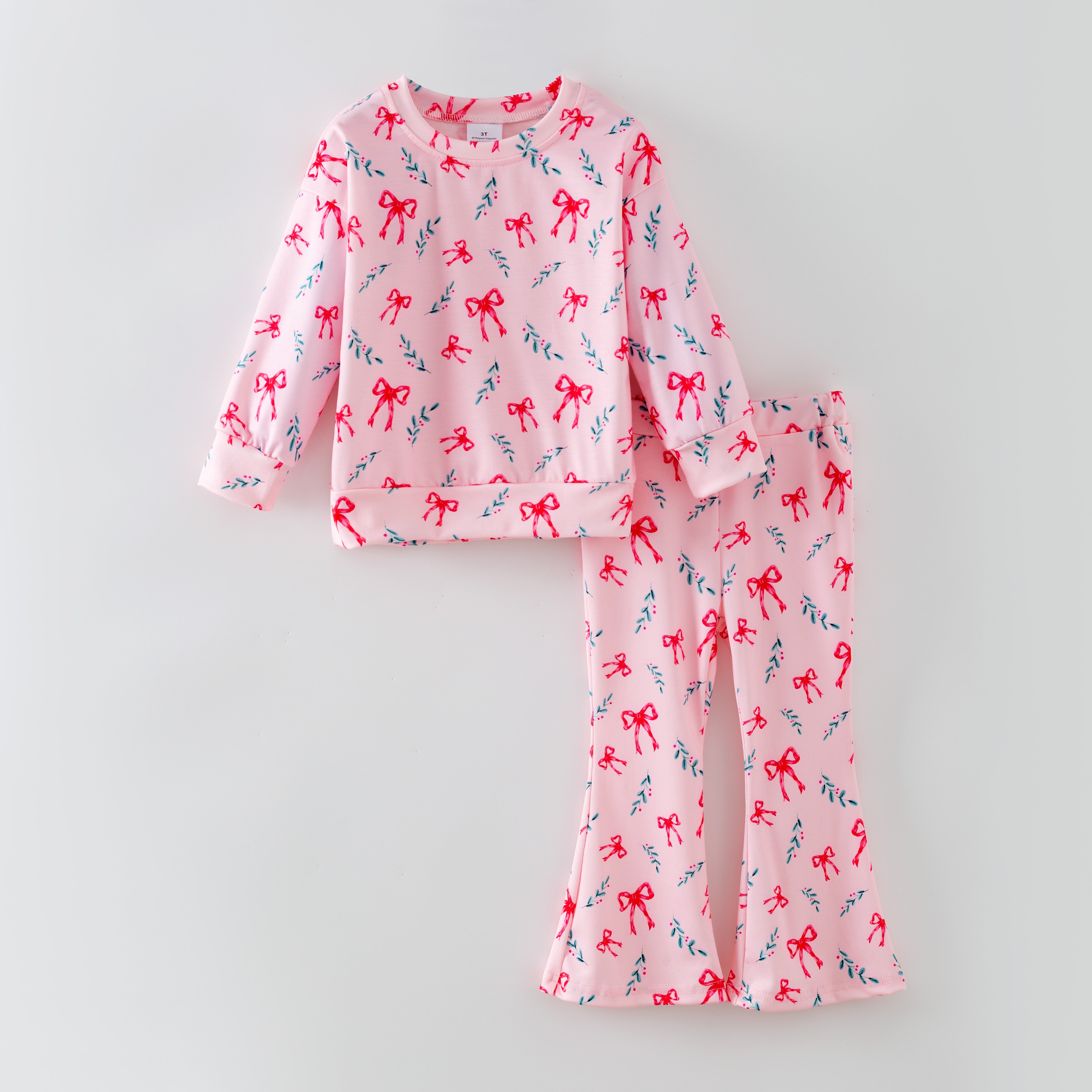 （Pre Order,Prepack Zone）Girls Christmas Bow Print Set（Mix Size）