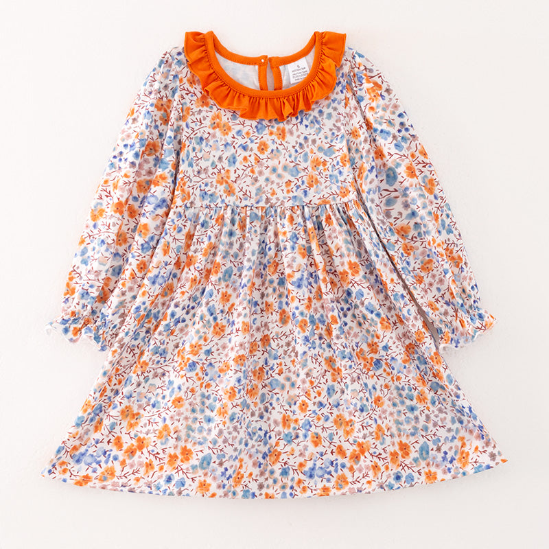 （In Stock）Girls Fall Floral Print Dress
