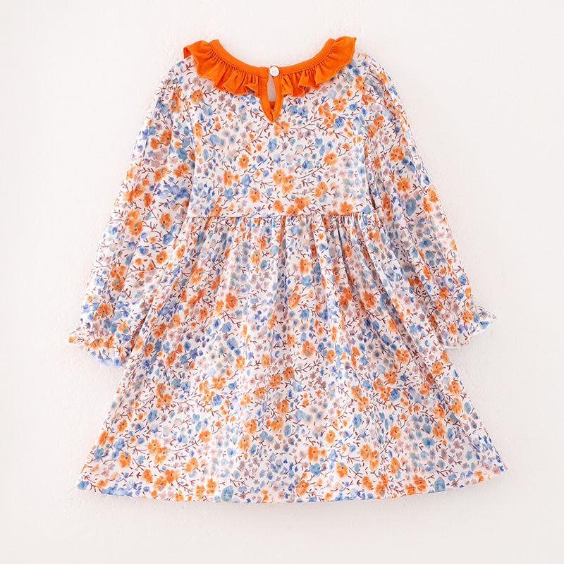 （In Stock）Girls Fall Floral Print Dress