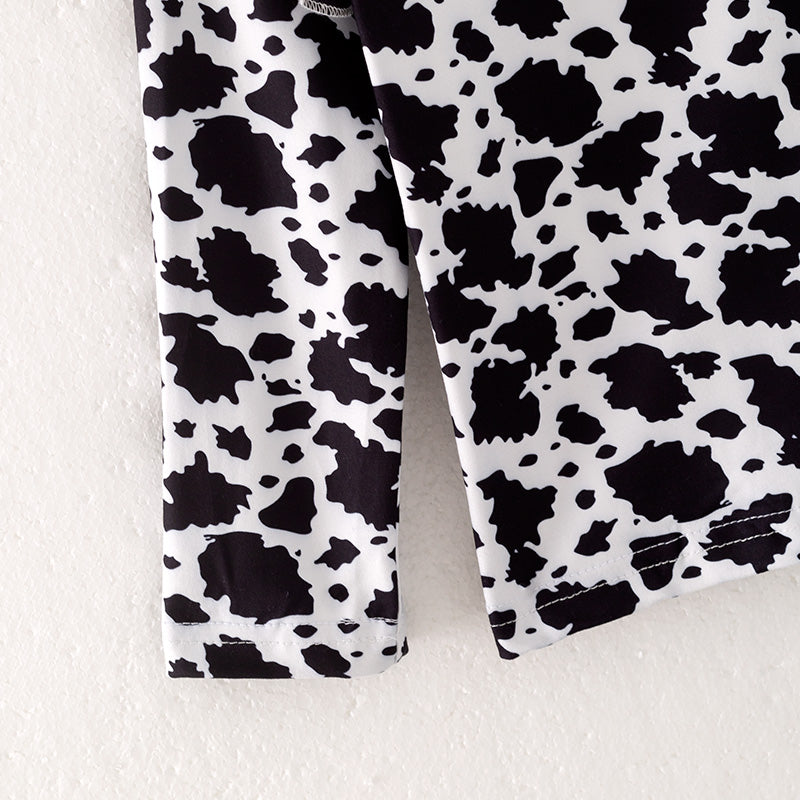 （In Stock）Girls Fall Cow Print Denim Pants Set