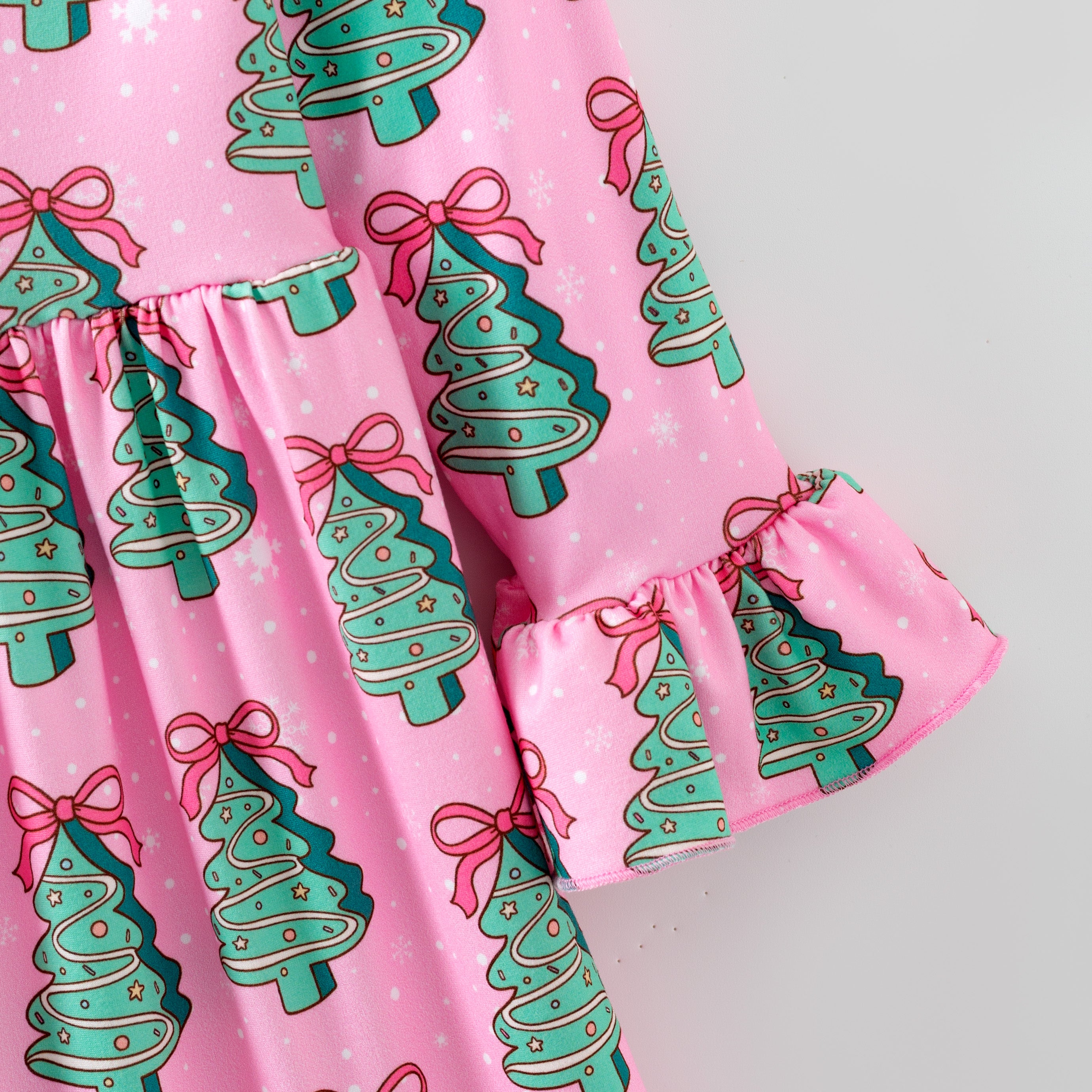 （Pre Order,Prepack Zone）Girls Christmas Tree Print Dress,Set&Romper