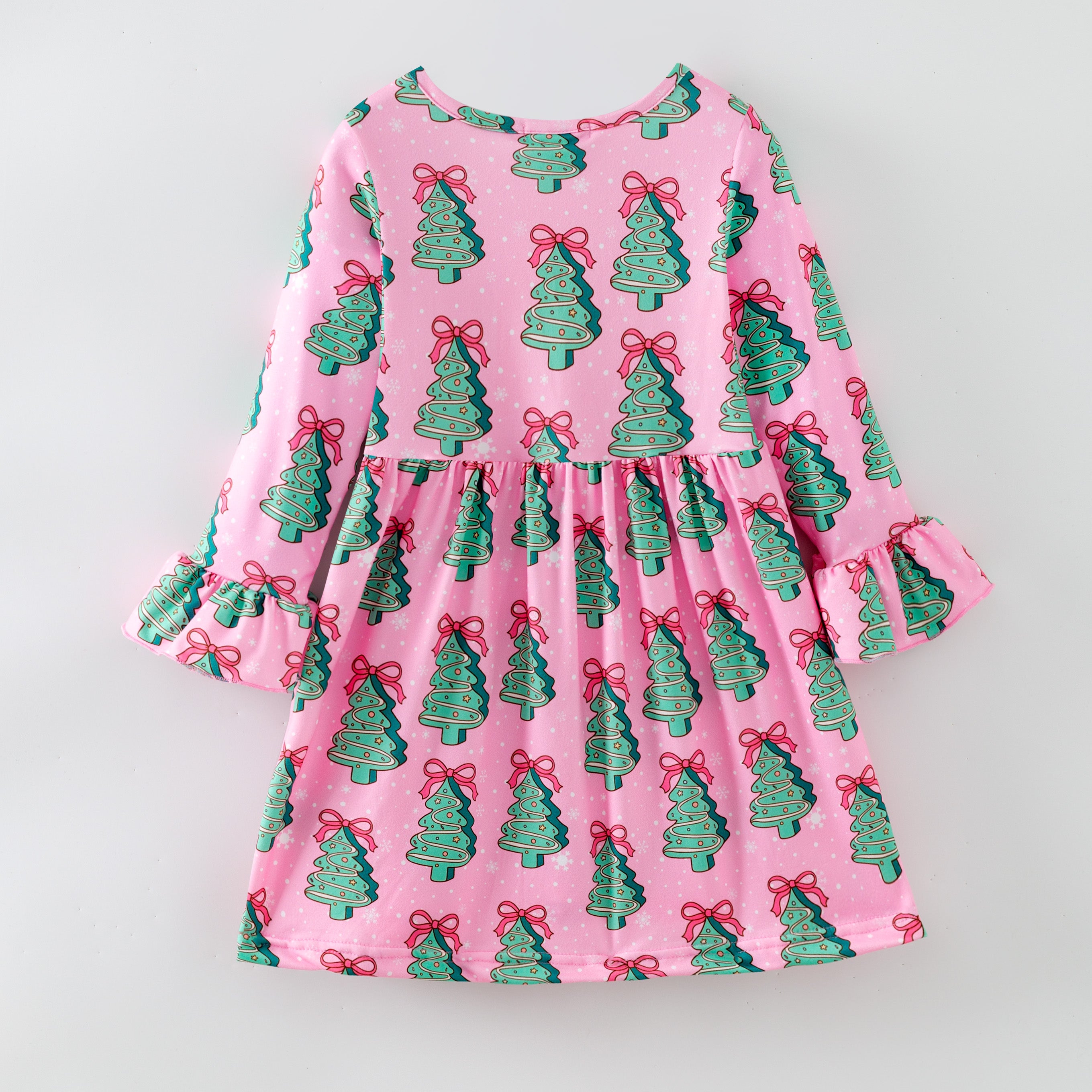 （Pre Order,Prepack Zone）Girls Christmas Tree Print Dress,Set&Romper