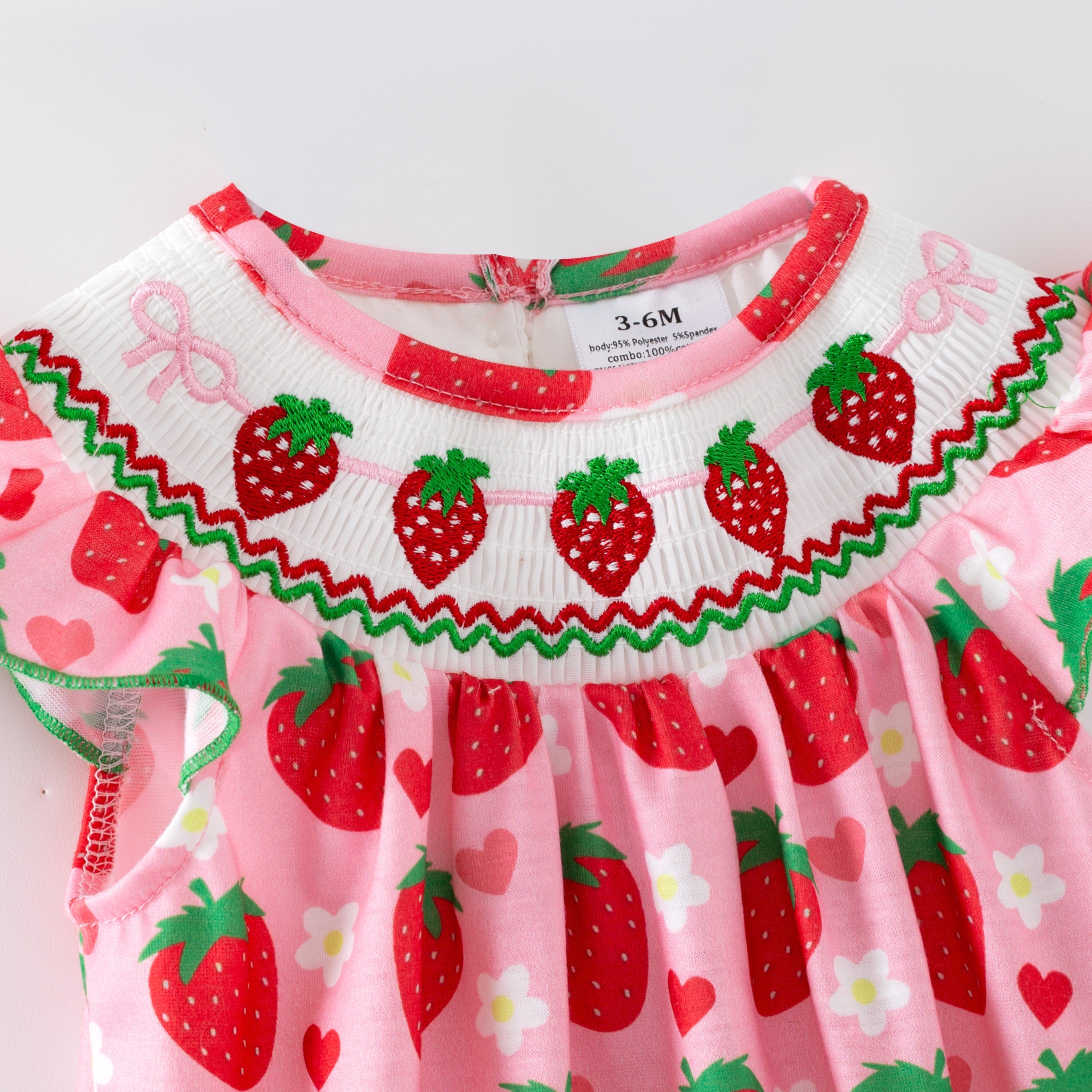 （In Stock）Toddler Girls Spring&Summer Strawberry Embroidery Smocked Romper