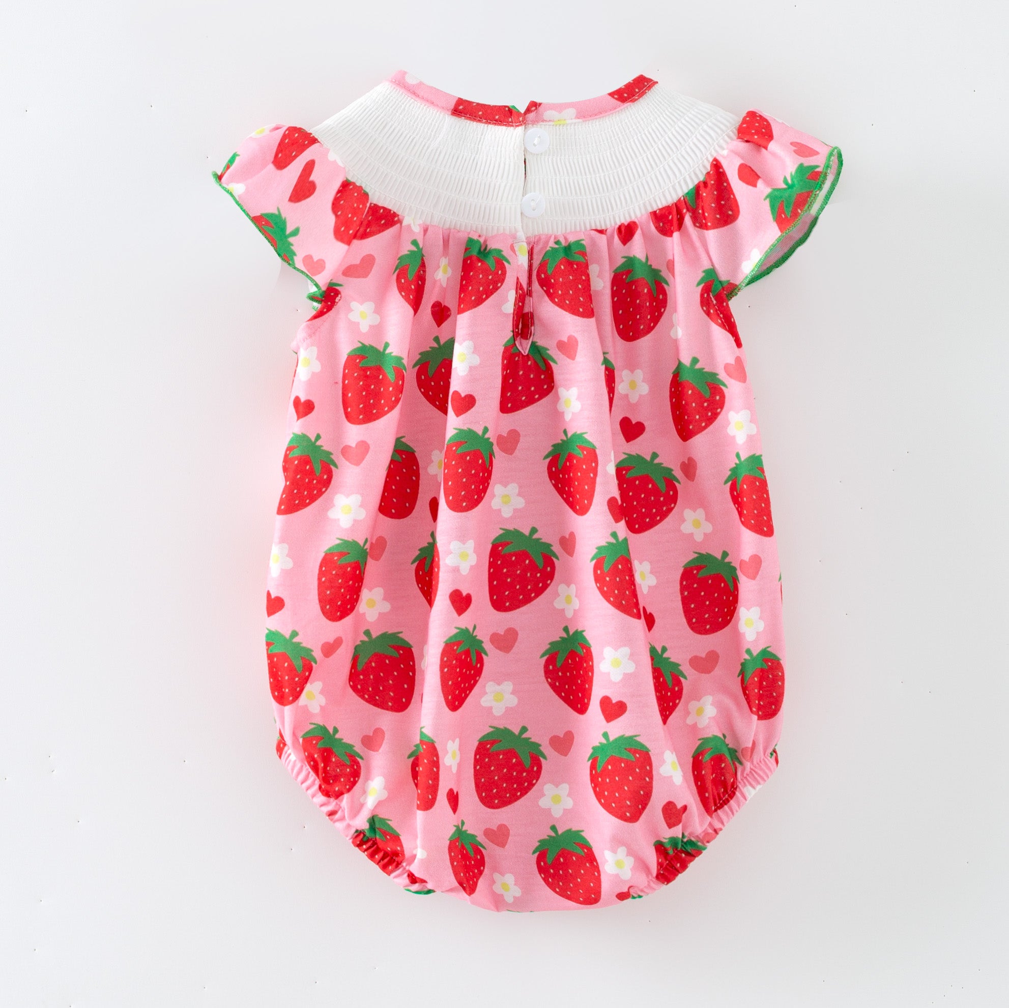 （In Stock）Toddler Girls Spring&Summer Strawberry Embroidery Smocked Romper