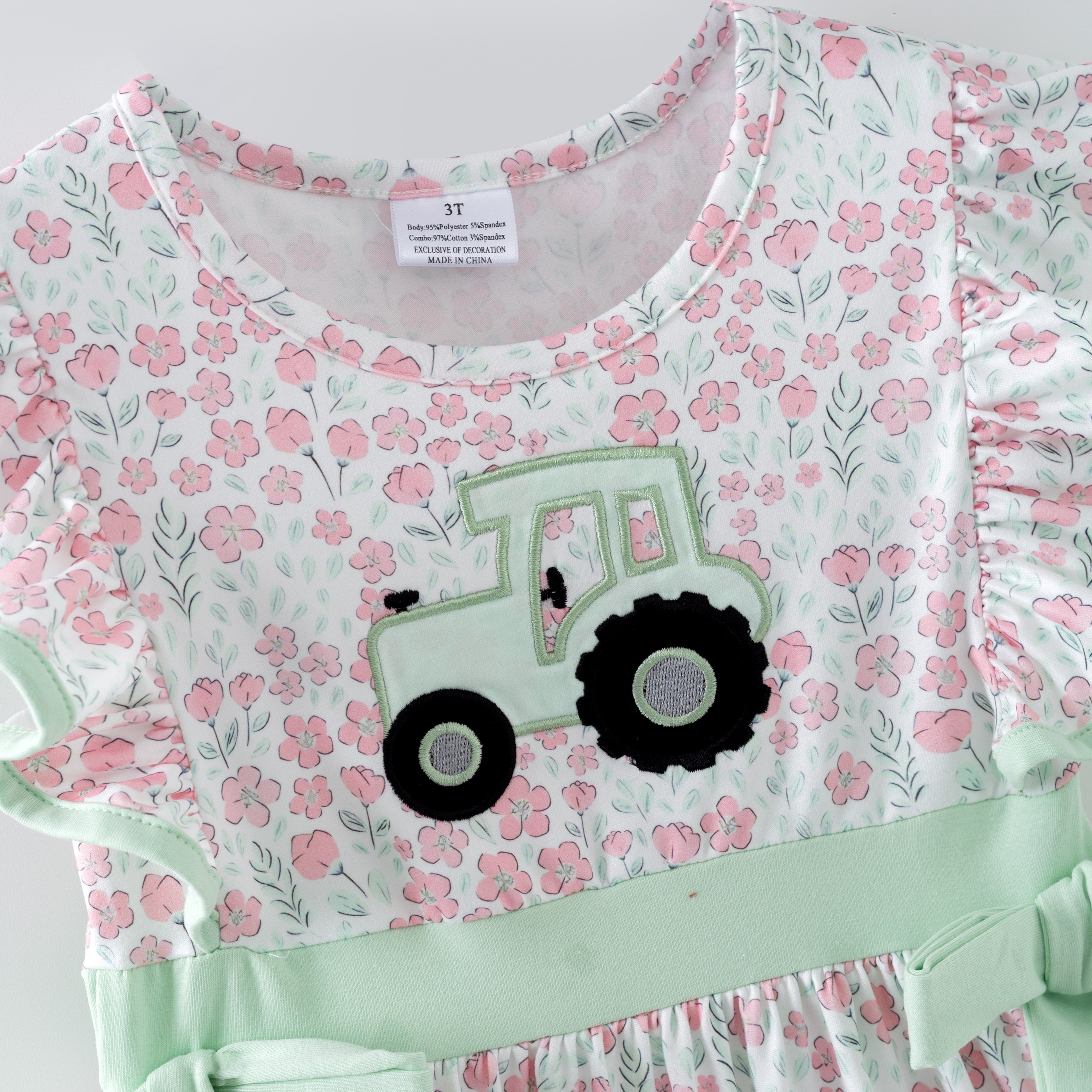 （In Stock）Girls Spring&Summer Applique Ruffle Dress