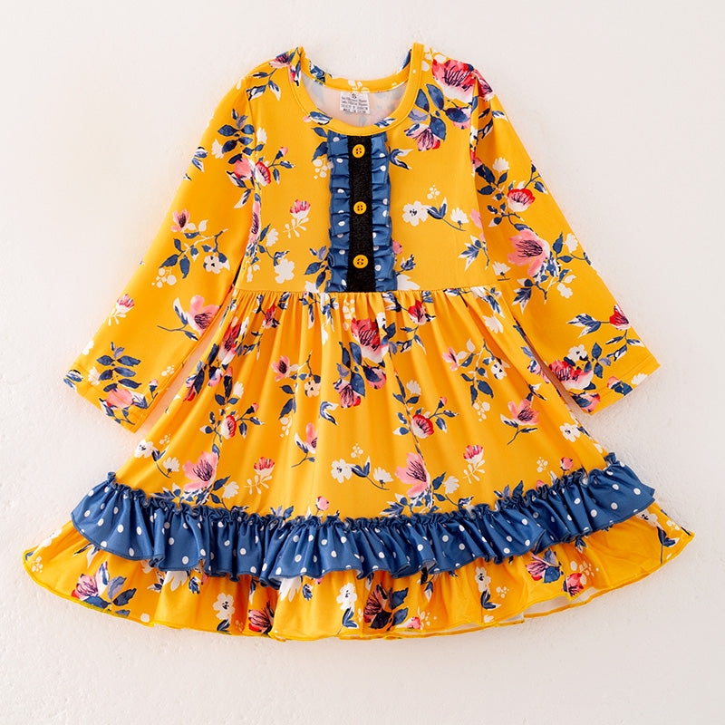 （In Stock）Girls Fall Floral Print Dress