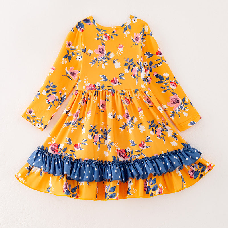 （In Stock）Girls Fall Floral Print Dress