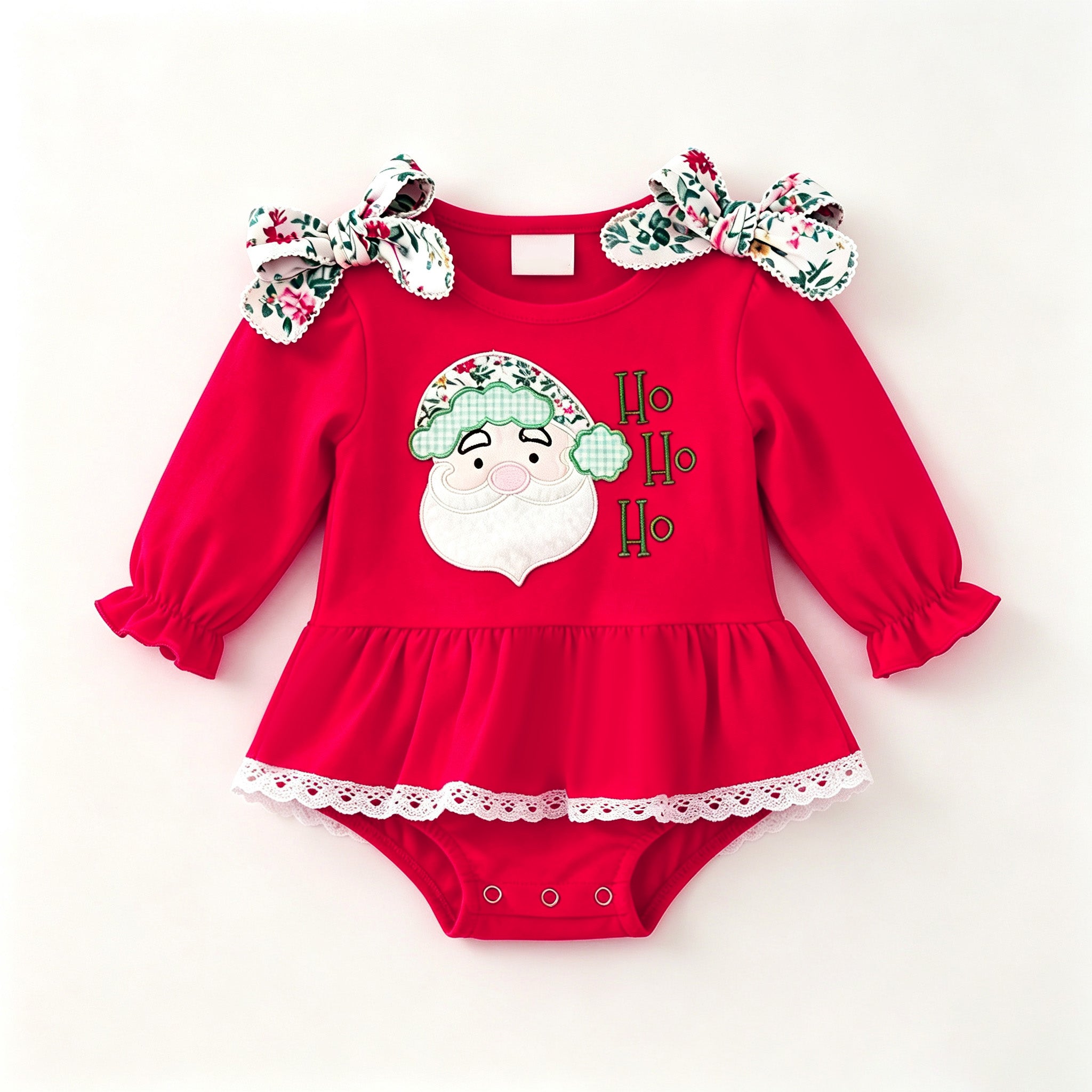 （In Stock）Toddler Girls Christmas Applique Cotton Romper