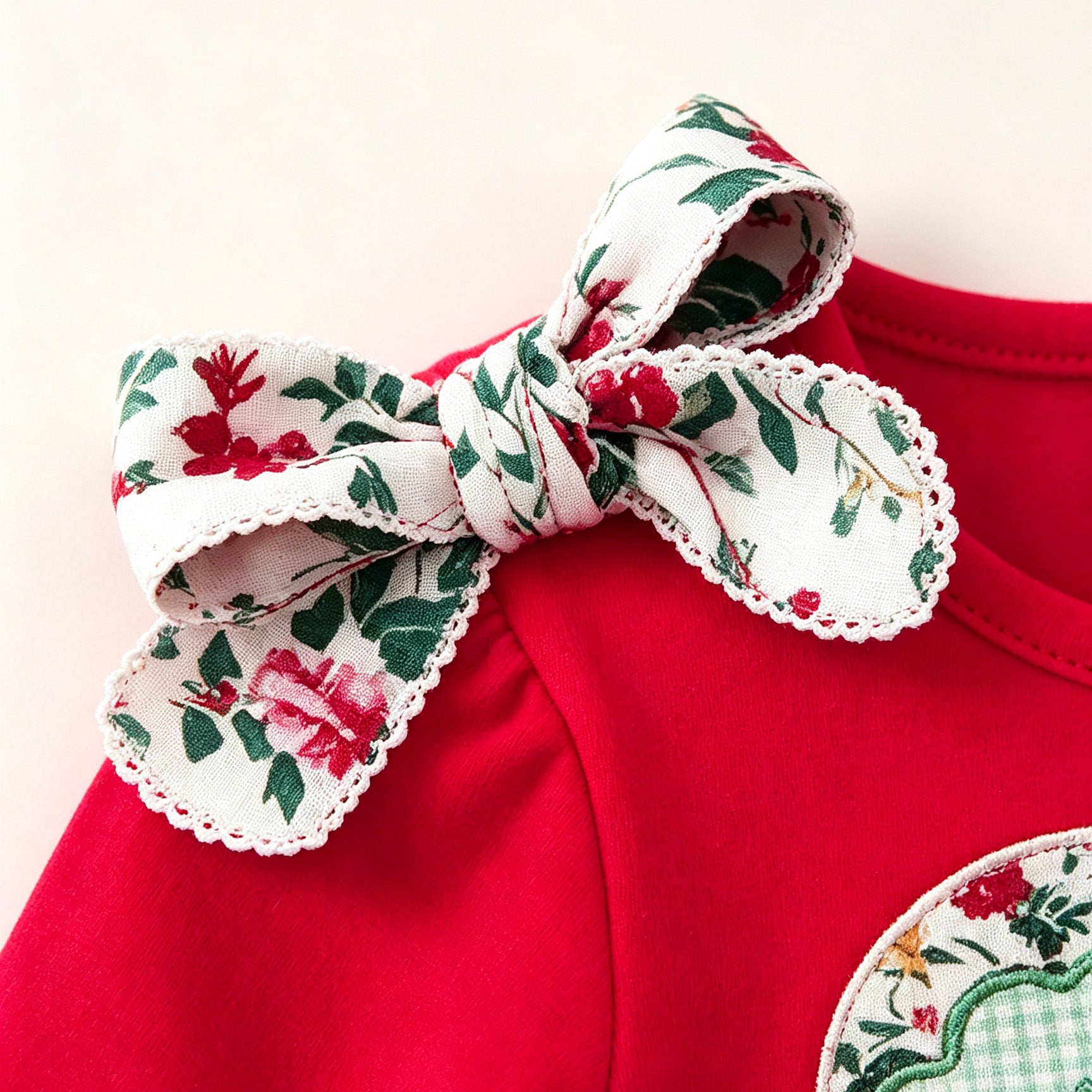 （In Stock）Toddler Girls Christmas Applique Cotton Romper