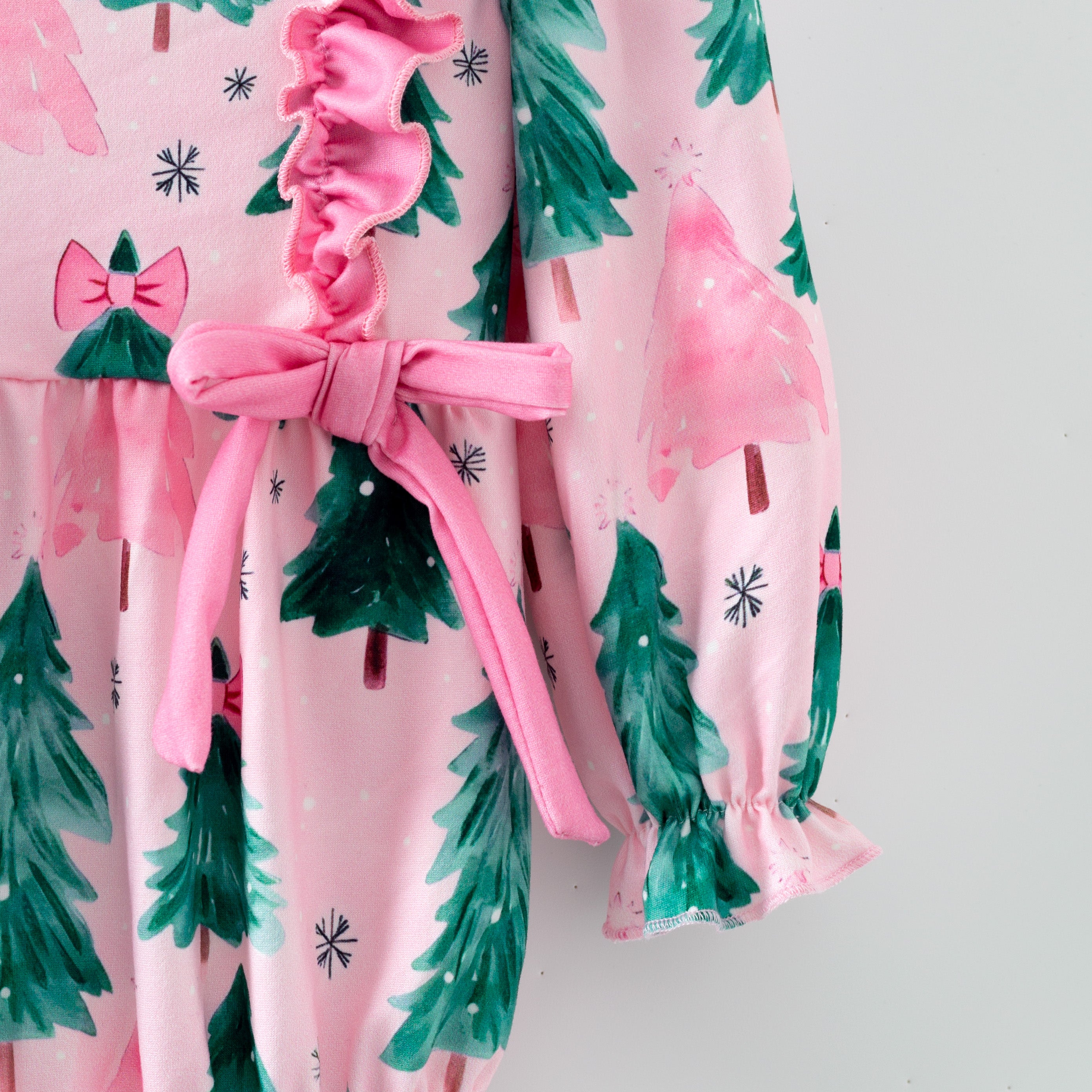 （Pre Order,Prepack Zone）Girls Christmas Tree Print Dress,Set&Romper